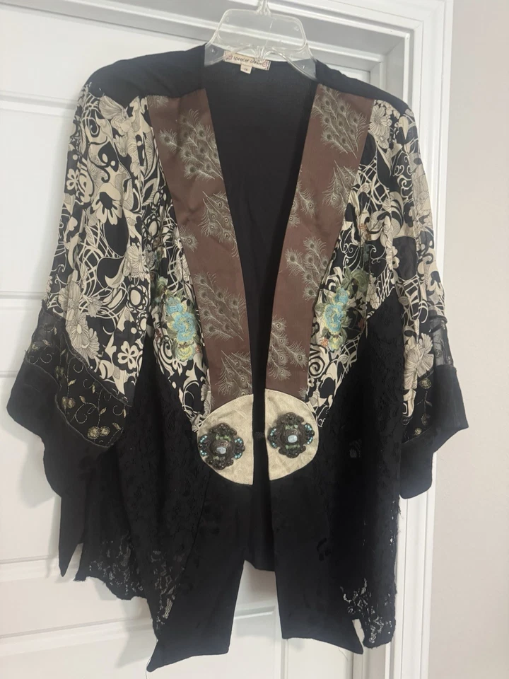 Vtg Spencer Alexis Kimono-style Jacket Top 1X Lace Embroidered Detail Boho Fairy - Image 2 of 4