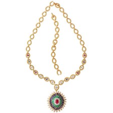 David Webb Ruby Emerald Sapphire Diamond Pendant Necklace