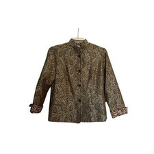 Chico's Aura Soren Metallic Jacquard Jacket with Leopard Print Trim Sz 1 M