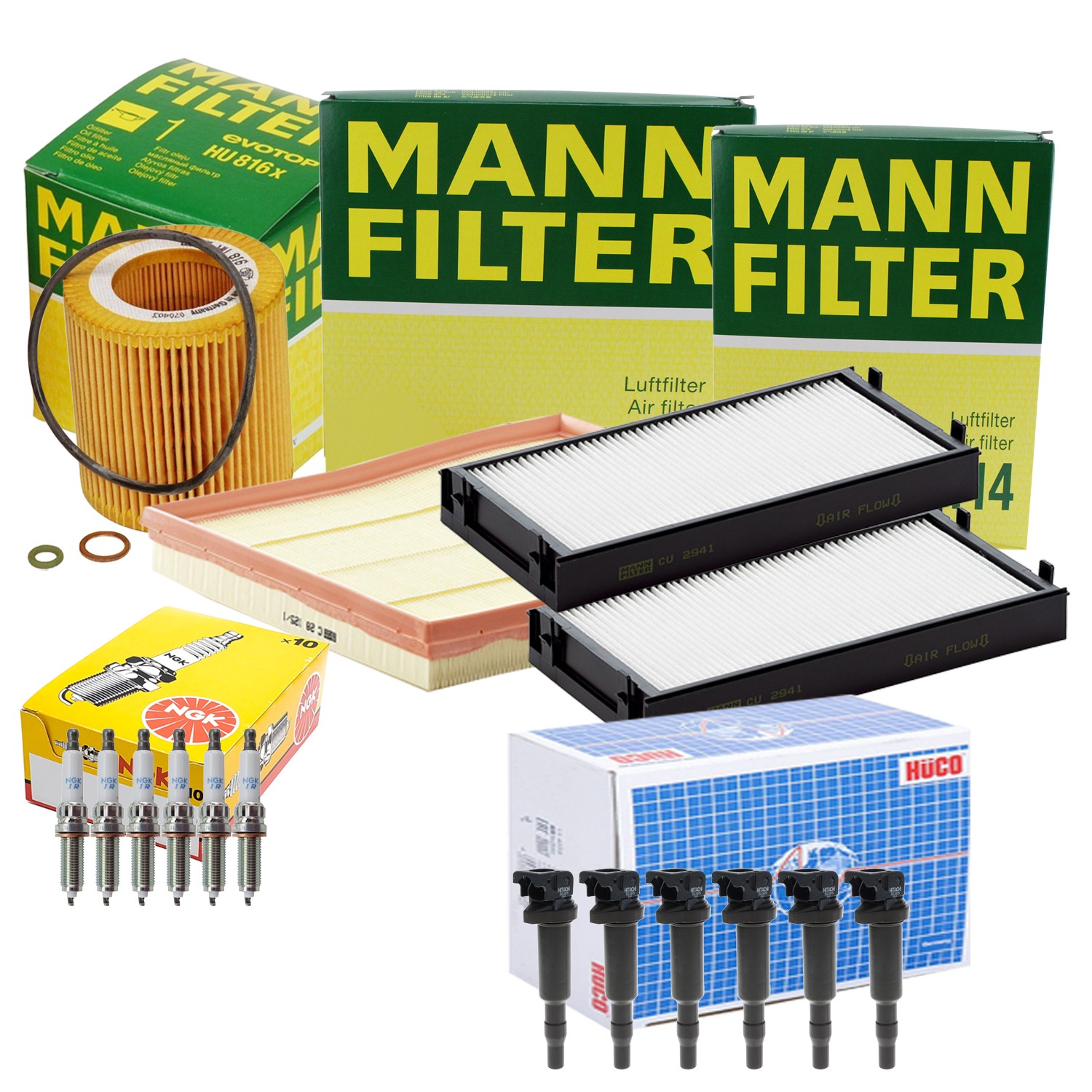 Mann Engine Oil Cabin Air Filter 6 NGK Plugs  Hitachi Coils Kit For F16 E71 X6