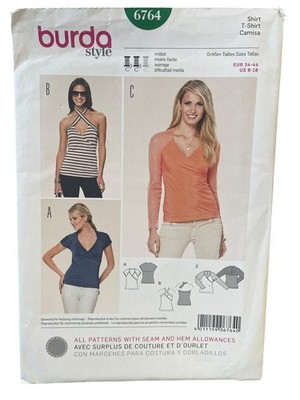 Burda Style 6764 Shirt T-Shirt Top Pattern US 8-18 Medium Difficulty
