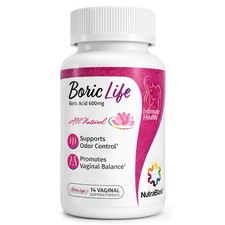 NutraBlast Boric Life Vaginal Suppositories 600mg  Supports Odor Control