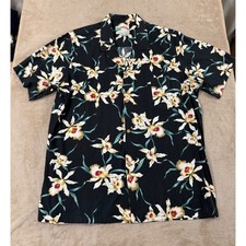 Vintage Paradise Hawaiian shirt Men's XL black Orchid floral Short sleeve EUC