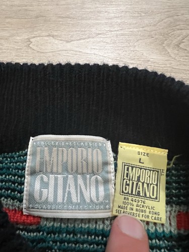 Vintage 90s Emporio Gitano 3D Knit Coogi Style Cosby Hip Hop Sweater Size L - Picture 5 of 7
