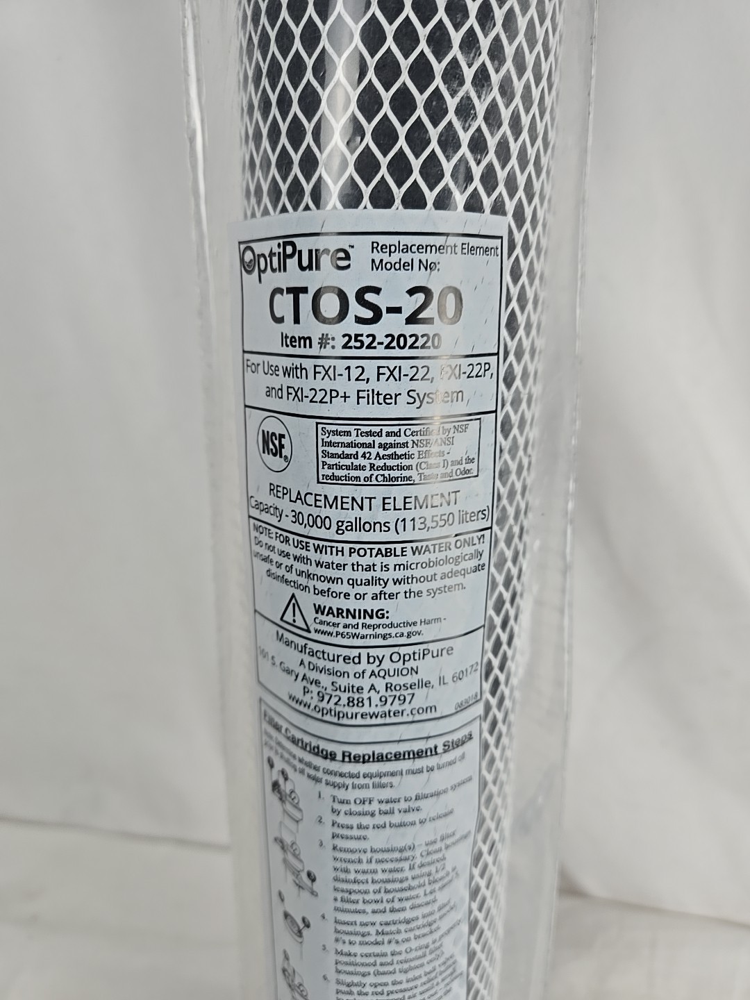 Optipure Opti Pure 25220220 Water Filter Replacement Cartridge CTOS20 FXI-22