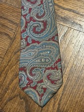 Vintage Halston Silk Tie Burgundy Blue Gray Paisley Wide Made In USA RN 2831