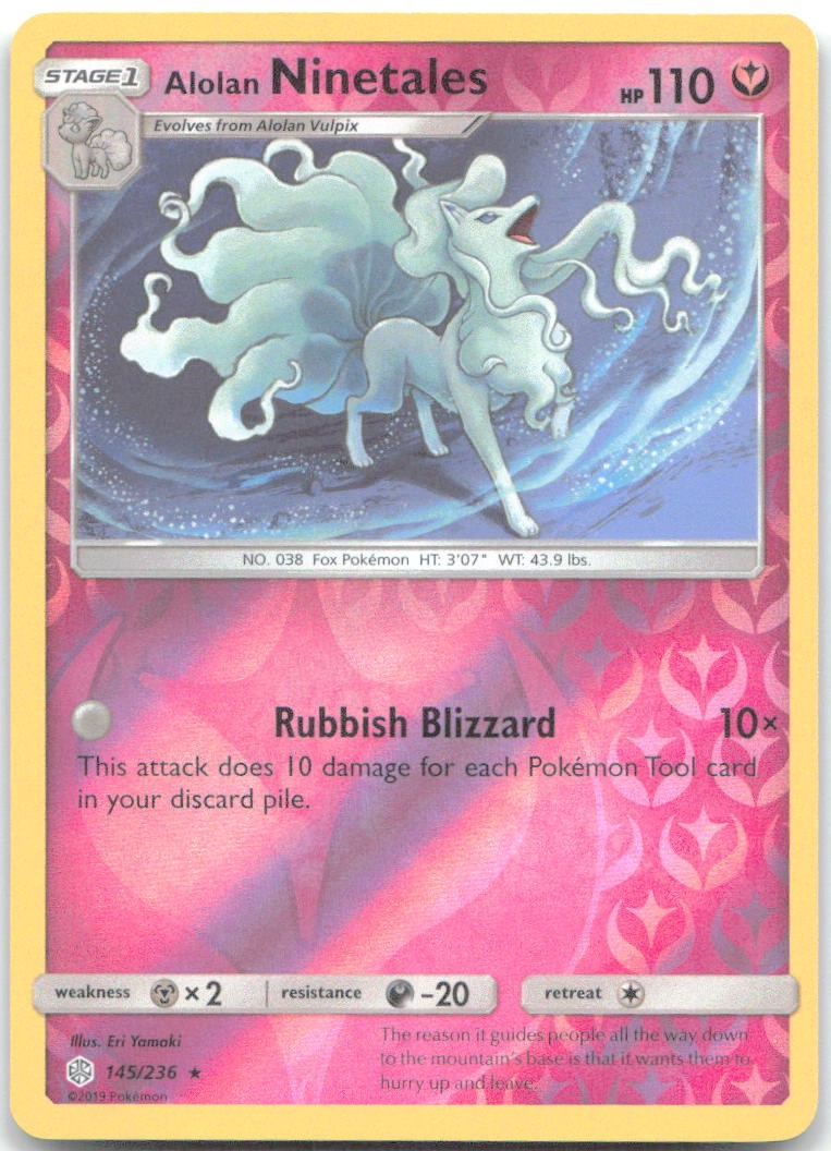 ALOLAN NINETALES 145/236 Rare Cosmic Eclipse Pokemon REVERSE HOLO Near Mint