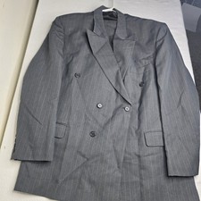 Men's Gray Pinstripe Double-Breasted 6-Button Peak Lapel Suit 50R 45W