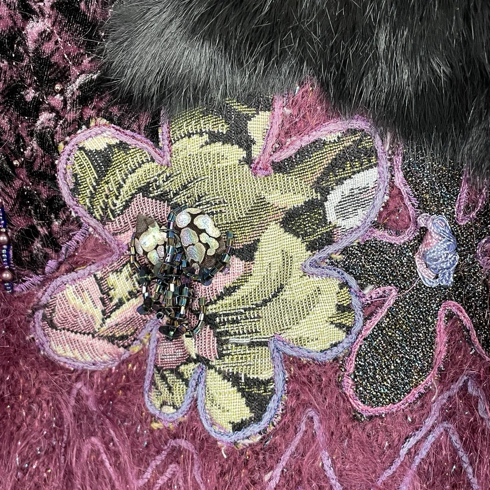 Suéter cárdigan 3D mohair vintage para mujer talla S/M textiles mixtos arte para usar Foto 2 de 4