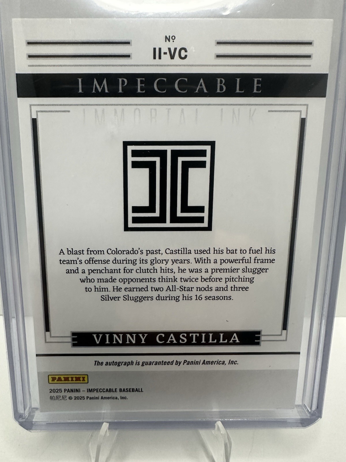 2025 Panini Impeccable Vinny Castilla Immortal Ink On-Card Auto Silver 13/35