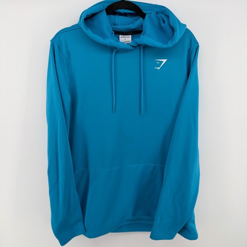 Gymshark Men's L Blue Fleece Hoodie Pullover Athletic Training Sweatshirt Large