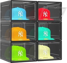 6 Pack Hat Organizer Box, Stackable Clear Baseball Caps Holder Box Containers...