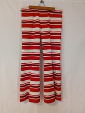 Vintage Polyester Pants Red Stripe Bell Bottom Drawstring Waist High Rise Size L