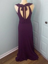 ANTHROPOLOGIE S DEEP-V RUFFLED MAXI ADJ BACK TIE DARK PURPLE RIBBED EMPIRE WAIST