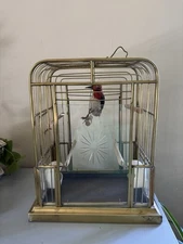 Vintage Art Deco Hanging Hendryx? Bird Cage MCM Original Glass Porcelain Feeders