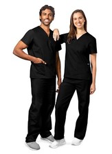 Adar Medical Black Practical Multi Pocket Scrub Set with Drawstring Size XL -701