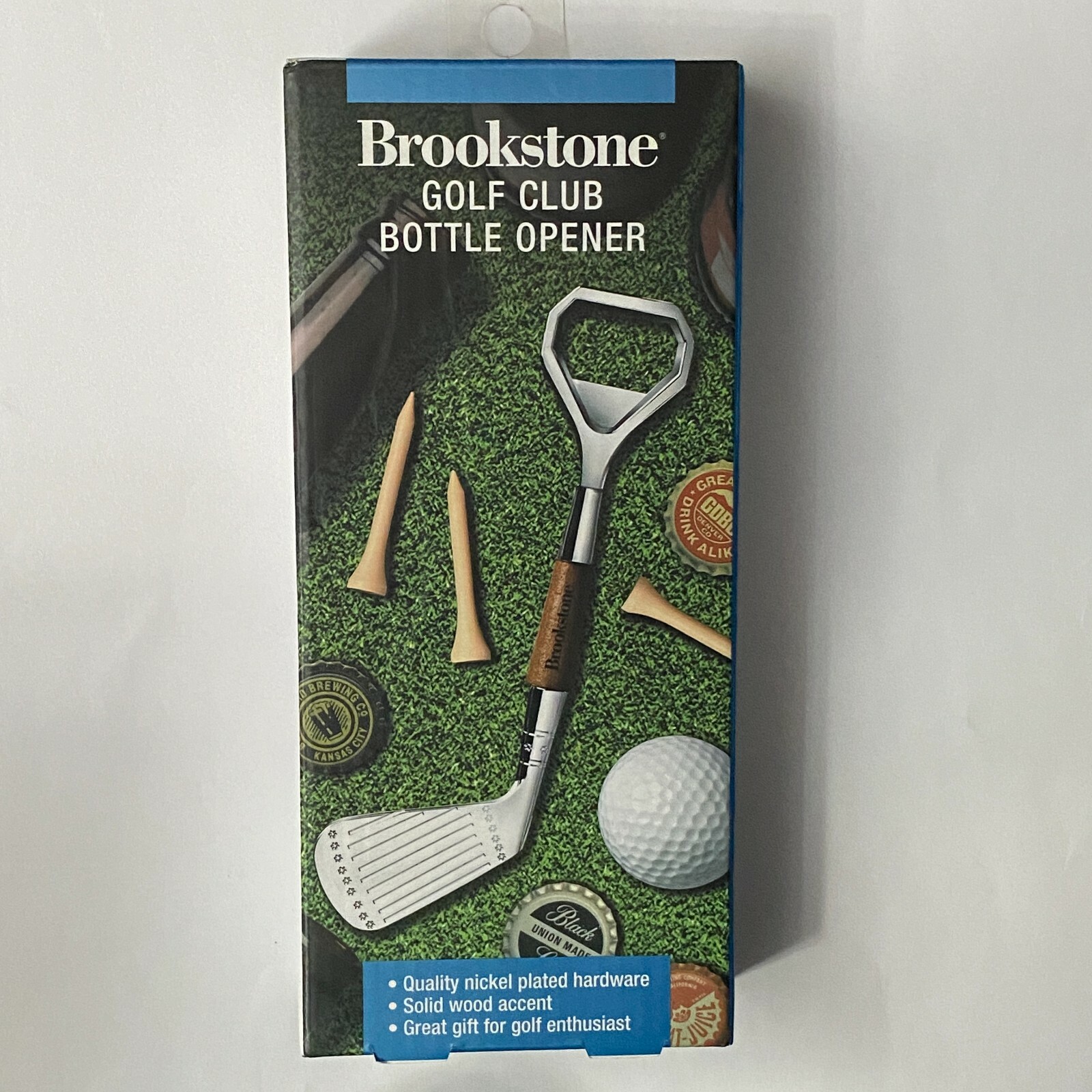 Golf Club Bottle Opener Brookstone Nickel Plated Solid Wood Accent 7.5