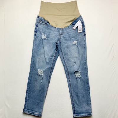NWT Time And Tru Boyfriend Maternity Jeans Comfort Belly Band Medium 8-10