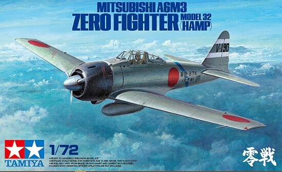 Tamiya 60784 - 1/72 Japanese Mitsubishi A6M3 Zero Fighter Model 32 (Hamp) - New
