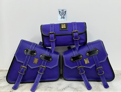 JMB   Purple Leather Motorcycle COMBO Saddle 3 Bag Swing Arm Front Fork Tool Bag