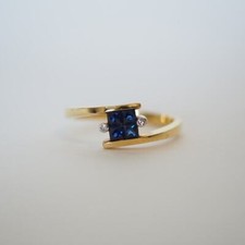 0.62 CT Natürlich Saphir & Natürlich Diamanten Art Déco Ring 18K Solid Gold
