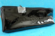 Kat Von D Black Faux Patent Leather Long Makeup Bag Cosmetic Pouch Travel Vegan