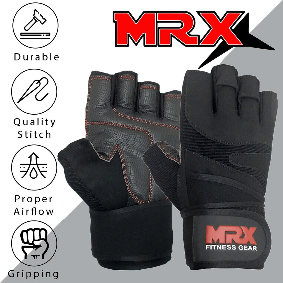 Men Gym Gloves With Wrist Wrap Weightlifting Workout Gym/Training/Fitness  - Image 4 of 4