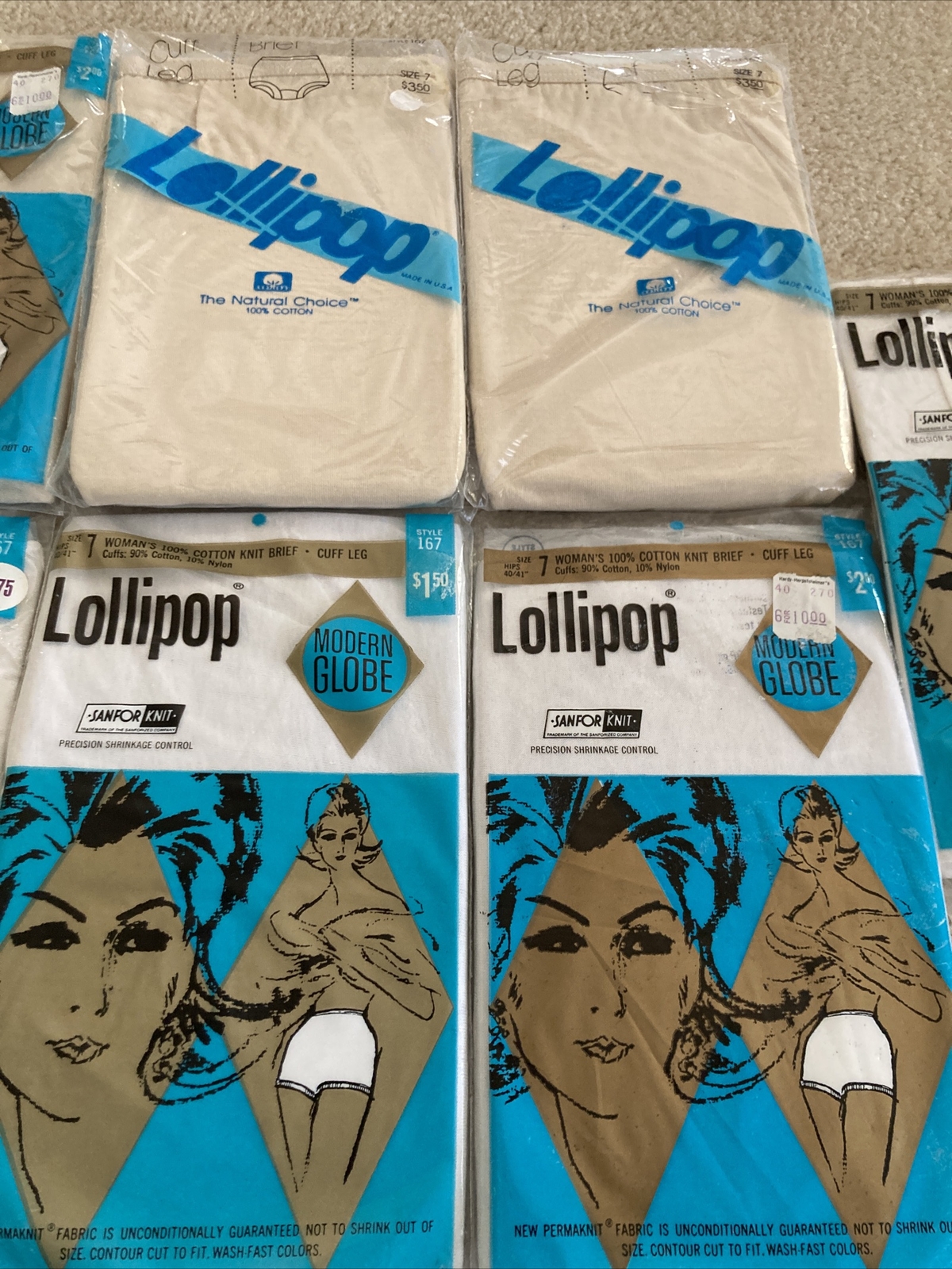 7 Pkg Vintage Underwear Briefs Womens Cotton Knit Sz 7 New Granny