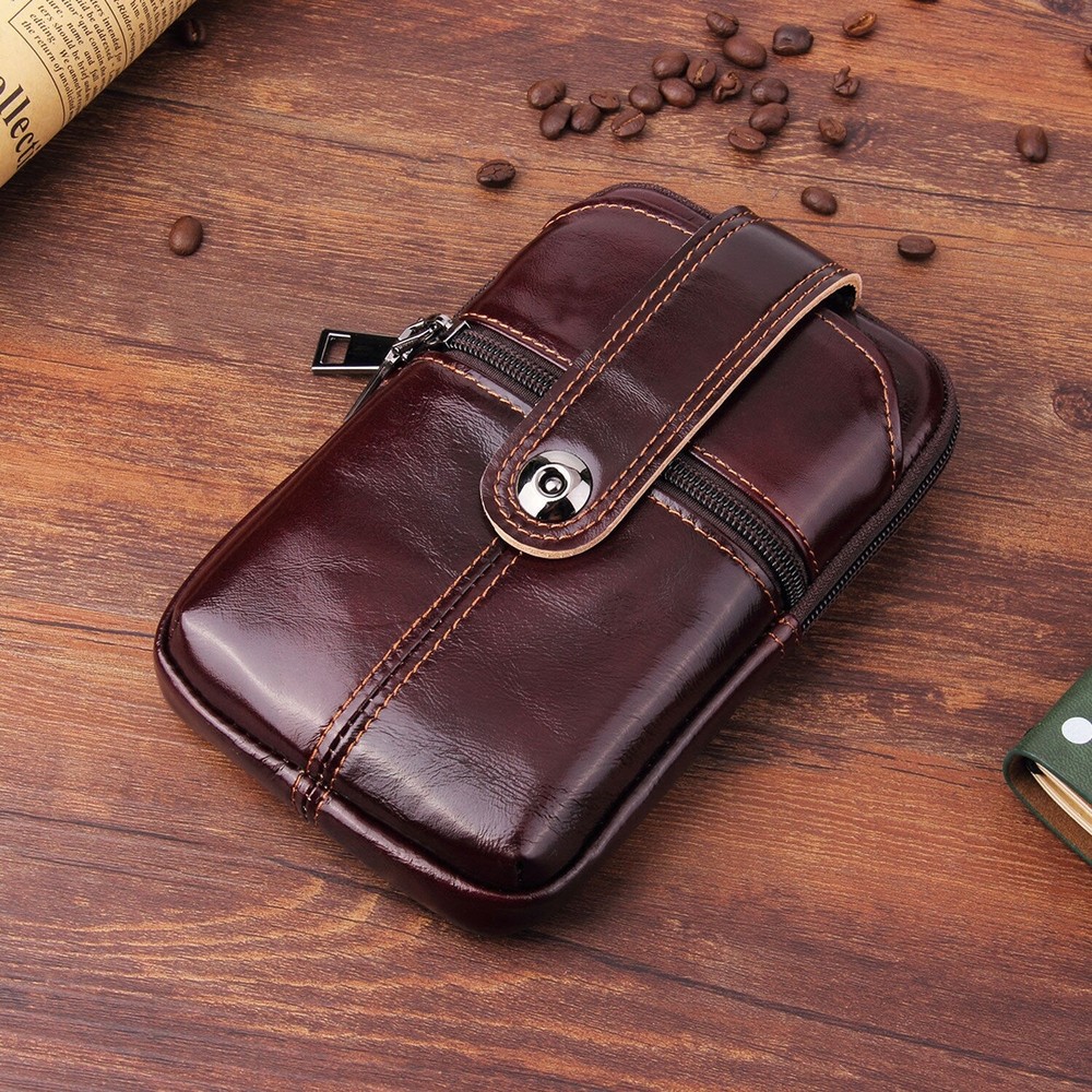 Luxury Deluxe Genuine Leather Zipper Wallet Belt Pocket Bag Cigarette Waist Pack