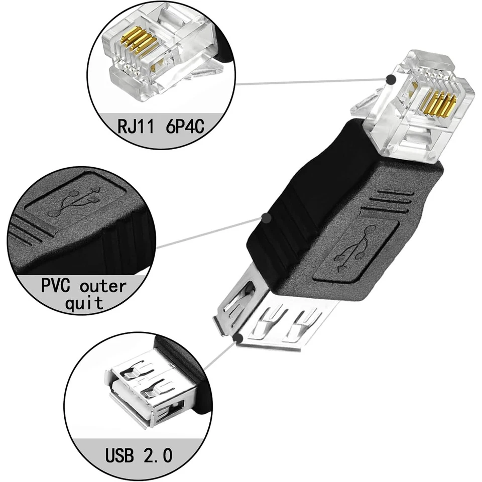 10x RJ11 6P4C Telephone Jack to USB Type-A Female Adapter for Fax Machine Modem - Image 2 of 4