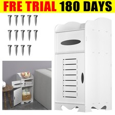 Bathroom Storage Cupboard Shelf Thin Cabinet Unit Shelves White w/ Drawers Rack