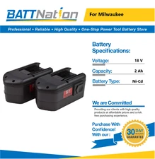 2x 18V 2Ah NiCd Battery for Milwaukee 48-11-2230, 48-11-2200, 48-11-2232
