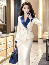 Autumn New High-end Suit Collar Coat+skirt 2 Pcs Blazer Suits Dress Fashion