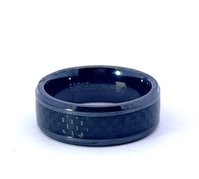Forge Black Carbon Fiber & Titanium 8mm Beveled Edge Comfort Fit Band Ring