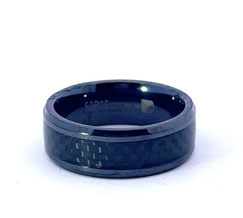 Forge Black Carbon Fiber & Titanium 8mm Beveled Edge Comfort Fit Band Ring