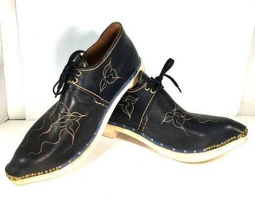 Men's Blue Tooled Leather Wooden Insole/Outsole HAND MADE Shoes. NOVELTY Shoes - Picture 3 of 12