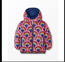 Hanna Andersson reversible puffer jacket navy/rainbow 12