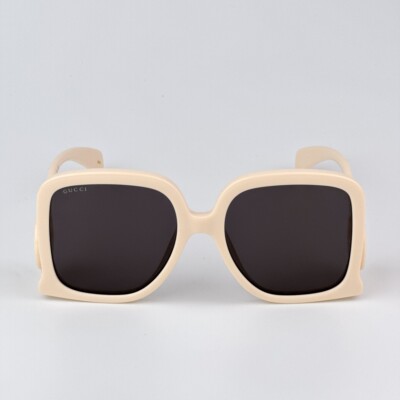 NEW GG1326S 009 GUCCI SUNGLASSES OVERSIZED IVORY GREY WOMEN EYEWEAR GUCCI Gucci Women Sunglasses Ivory Grey Mirror Oversized Square  main image 4
