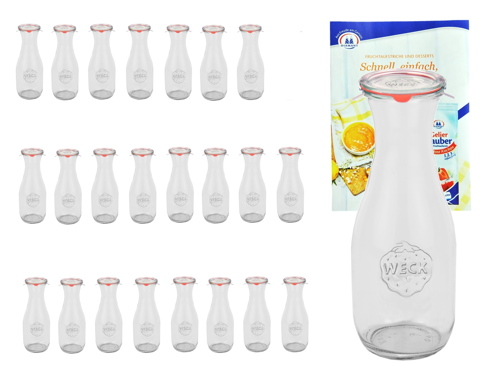 16 Weck Gläser 530ml Saftflasche Deckel Gummi Klammer Einmachglas Einweckgläser