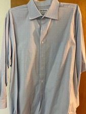 Ben Silver Men's Dress Shirt-Cotton-Made in USA-Check-Blue-18-35-Spread Collar