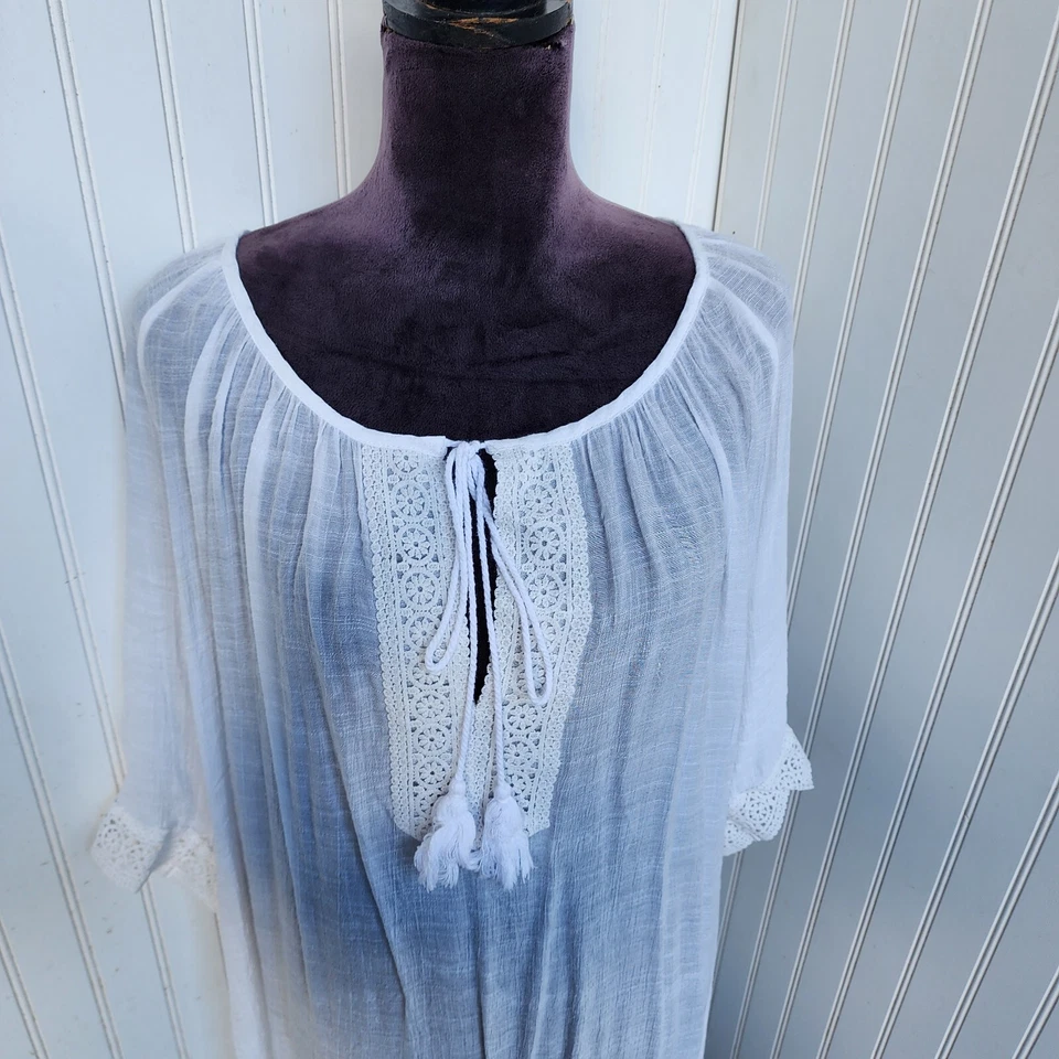Women's Swimsuit Cover Up Dress White Crochet Lace Sheer 3/4 Sleeves Plus Sz 2XL - Image 3 of 3