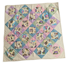 Vintage Quilt Hand Made Pale Yellow Nursery Crib Blanket 2 Sides Knobby Velour