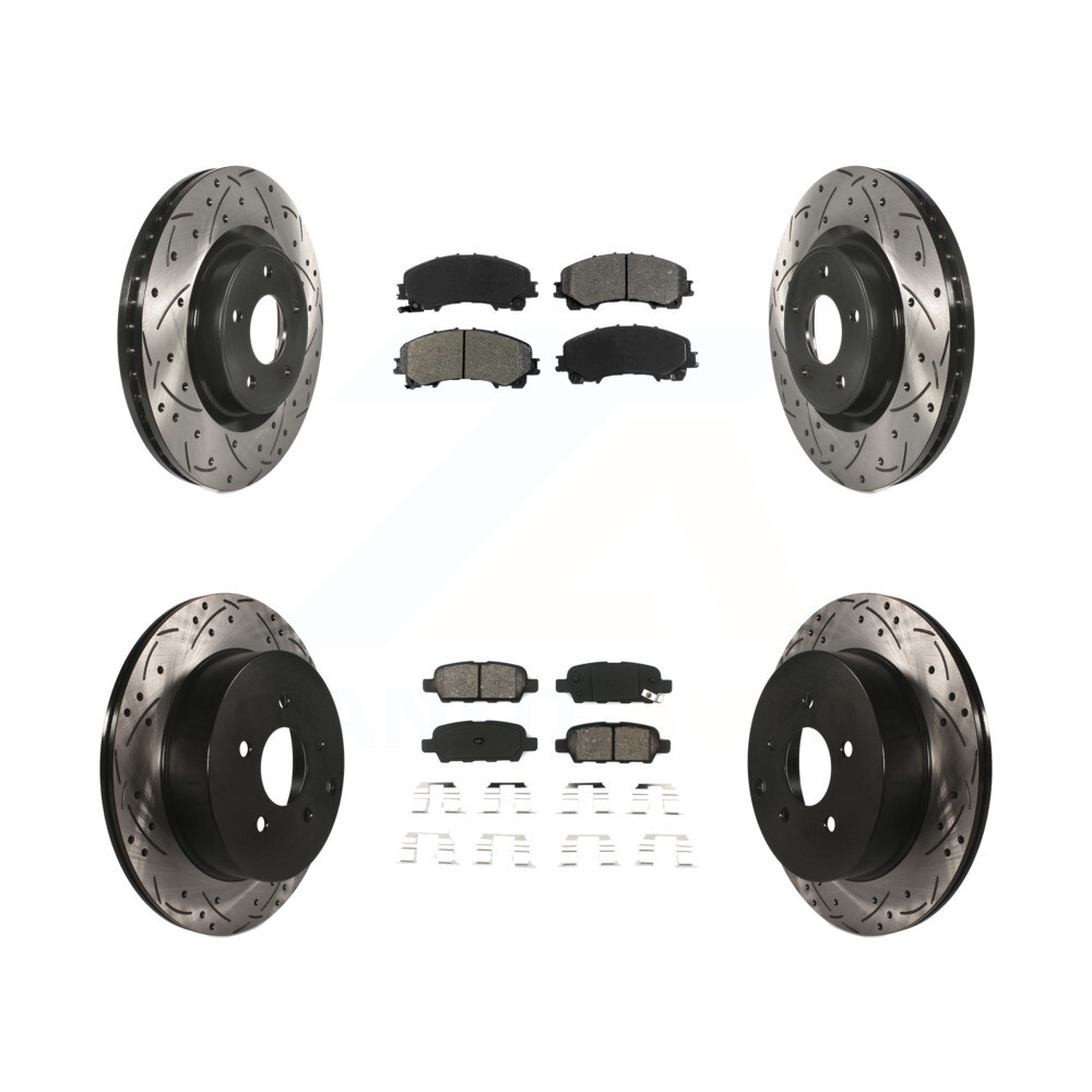 Front Rear Drilled Slot Brake Rotor & SemiMetallic Pad Kit For