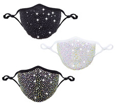 3 PACK Rhinestone Bling Face Mask Swarovski Crystal Face Masks for Women