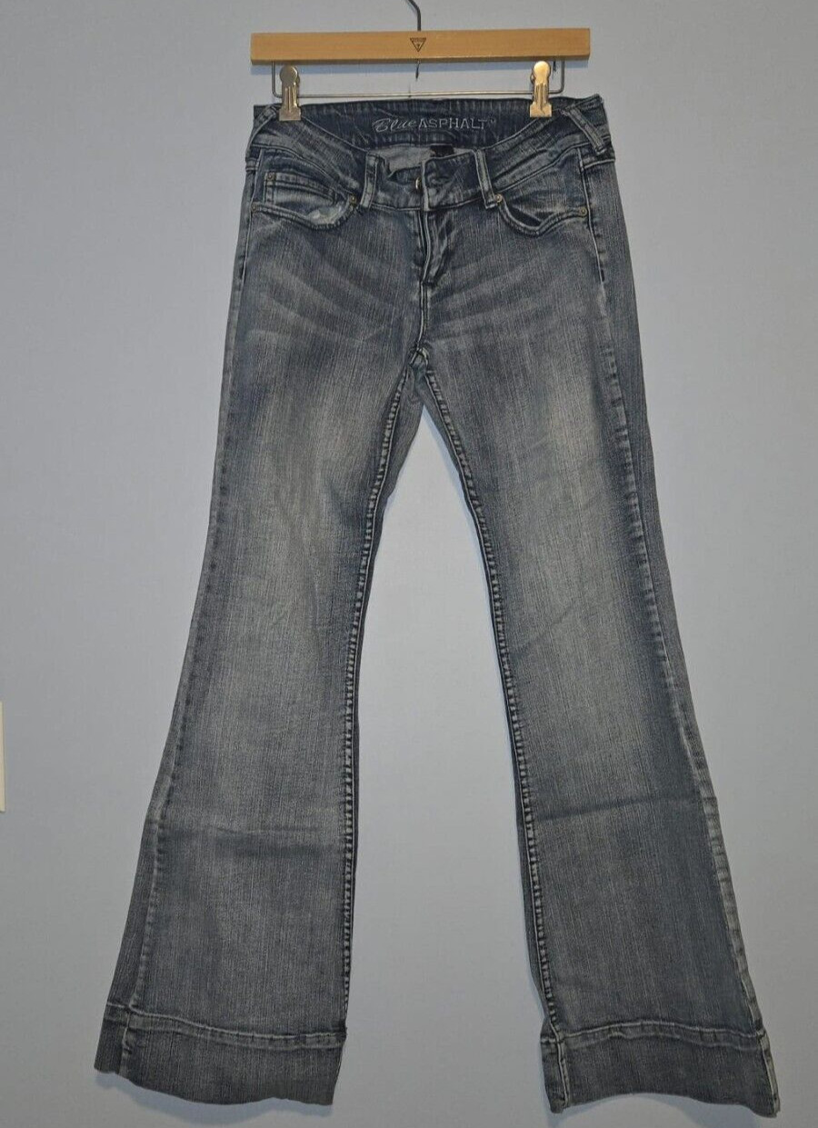 Womens Blue Asphalt Flared Dark Denim Jeans Size 11 Long