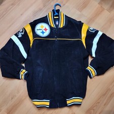 NFL Men's Pittsburgh Steelers Suede Raglan Full-Zip Varsity Jacket Sz M