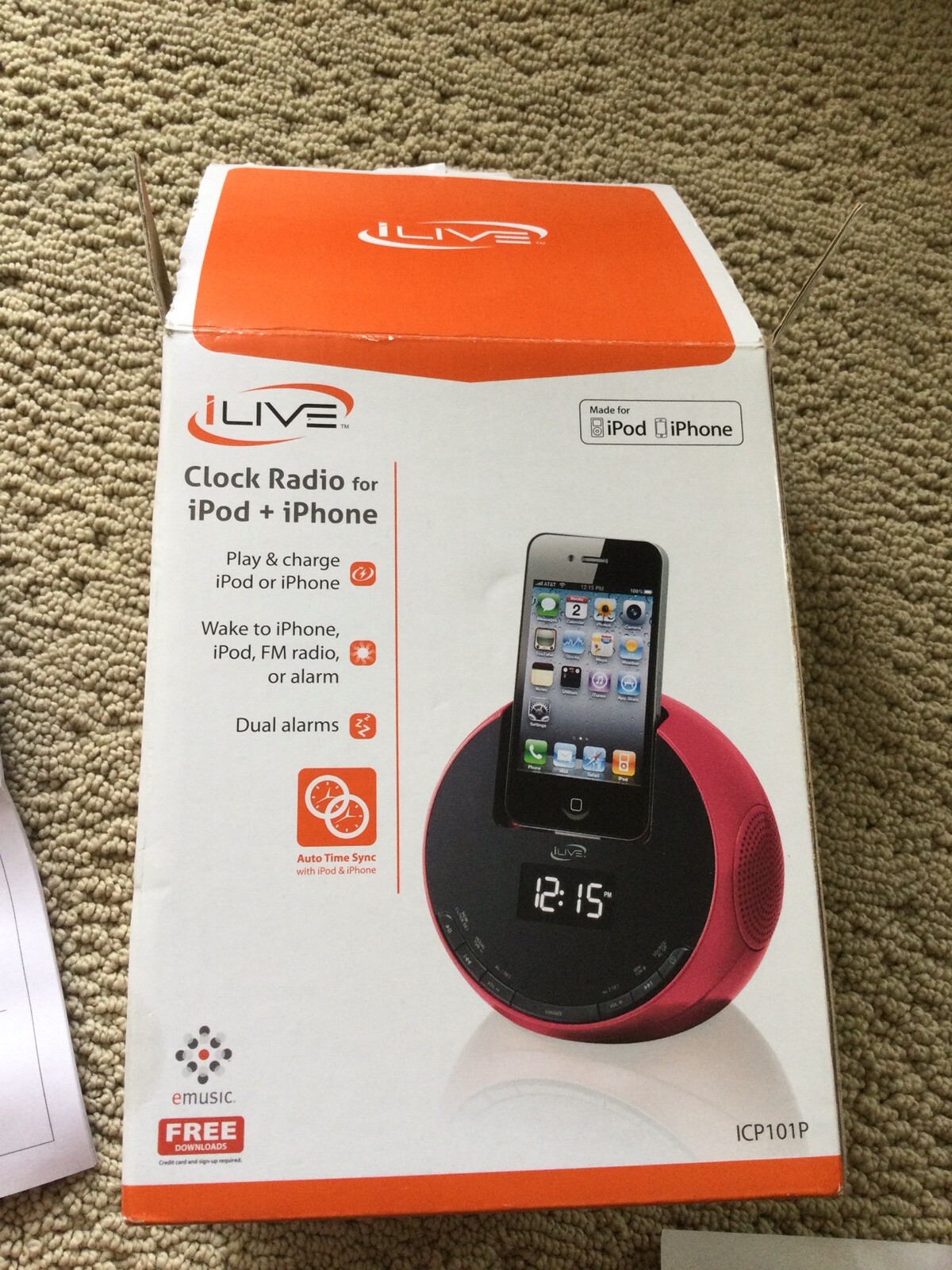 Ilive ICP 101 P Clock radio for ipad + iphone, Brand New, Open Box