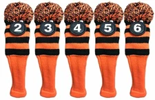 Tour #2 3 4 5 6 Hybrid Black & Orange Golf Headcover Knit Pom Pom Classic Cover