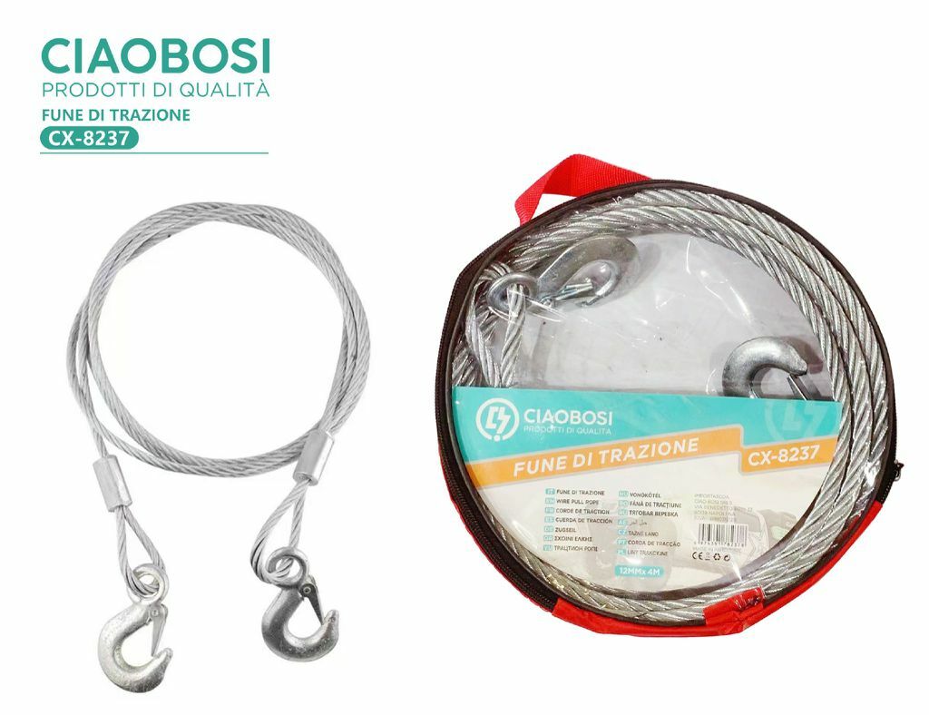 Cavo Di Sicurezza Per Rimorchio 5m X 12mm – Gancio A Sgancio Rapido, Carico 7 Tonnellate, Per Auto SUV E Camion Leggeri