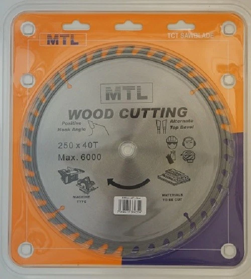 250mm dia. x 40T x 16mm bore MTL brand TCT Circular Saw Blade for Wood cutting